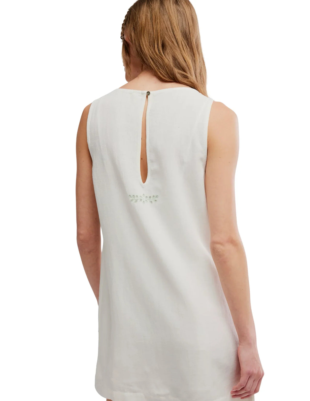 White Floral Embroidered Sleeveless Mini Dress – Dresina