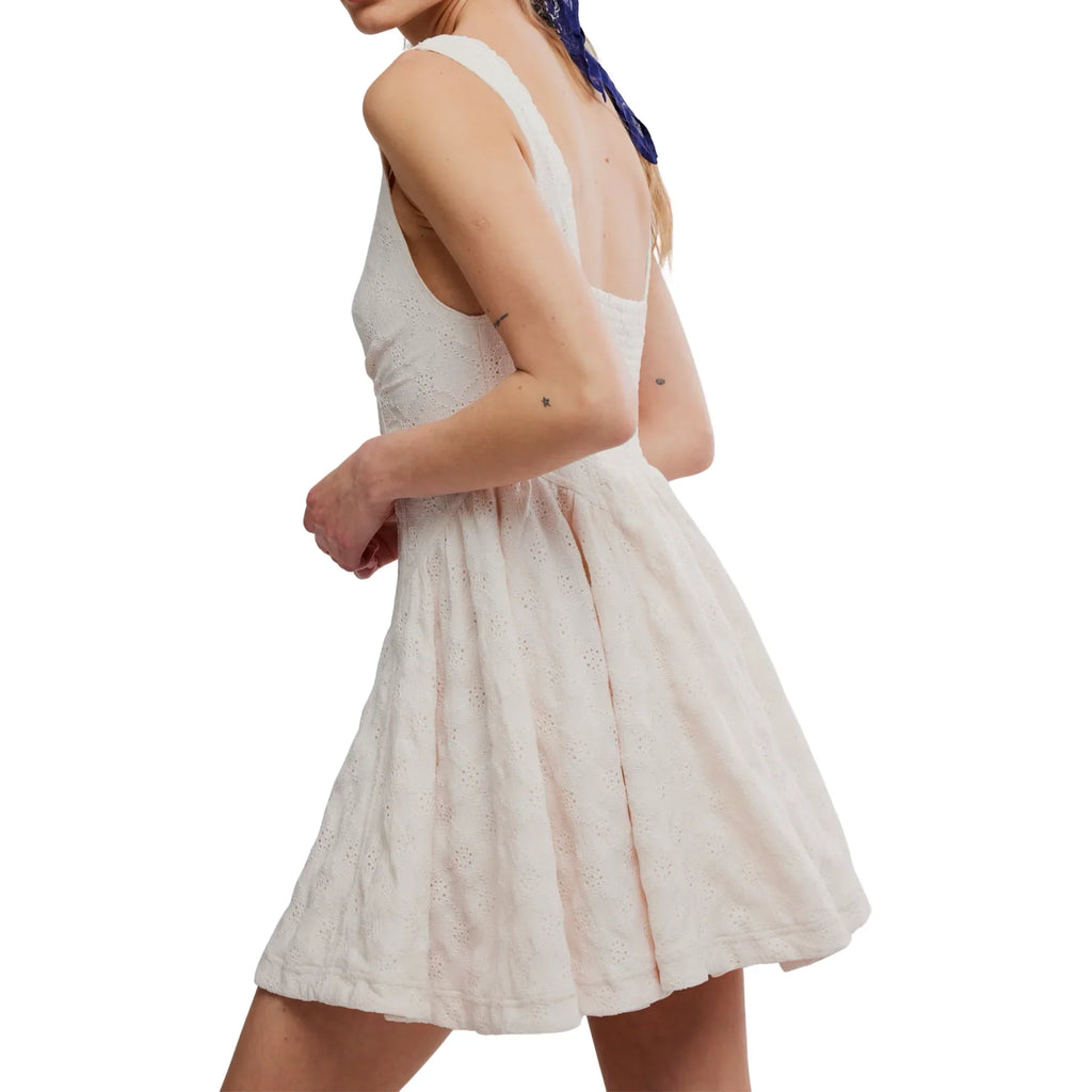 White Eyelet V-Neck Sleeveless Mini Dress – Dresina
