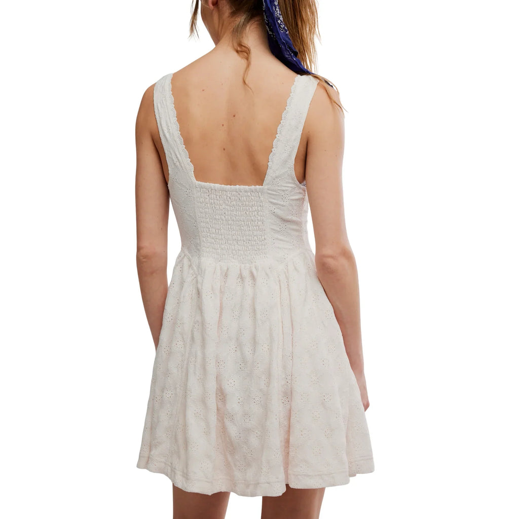 White Eyelet V-Neck Sleeveless Mini Dress – Dresina